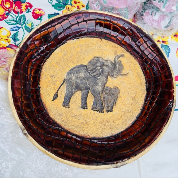 Vintage 1980’s Wall Decor Platter 3 D Elephants